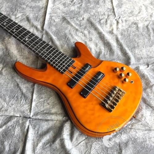 Free delivery, new high quality electric guitar, corrugated yellow body, six-string bass, gold hardware, customizable