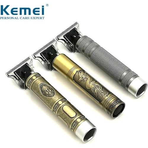 Kemei T-blade Skeleton Dragon Phoenix Buddha head Cordless Hair Trimmer D8 T9 0mm Carving Hair Clipper Haircut Finish Machine