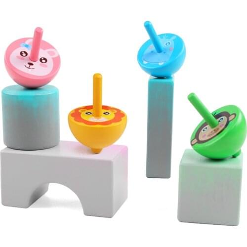 Wooden cartoon animal small top 4 sets of childrens hand-eye coordination toys