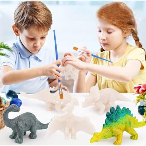 Kids Dinosaur Painting Kit Fun Paint Your Own Dinosaur Arts and Crafts Paint Brushes Dinosuar Figures Educational DIY Toy