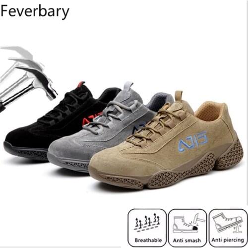 Feverbary Safety Shoes Men Steel Toe Cap Anti-smash Ground Work Boots Women Outdoor Hikinh Non-slip Casual Sneakers
