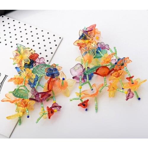 Hyperbole Handmade Rainbow Resin Arcylic Flowers Drop Earrings for Women Colorful Beads Leaves and Flower Big Earrings Jewelry