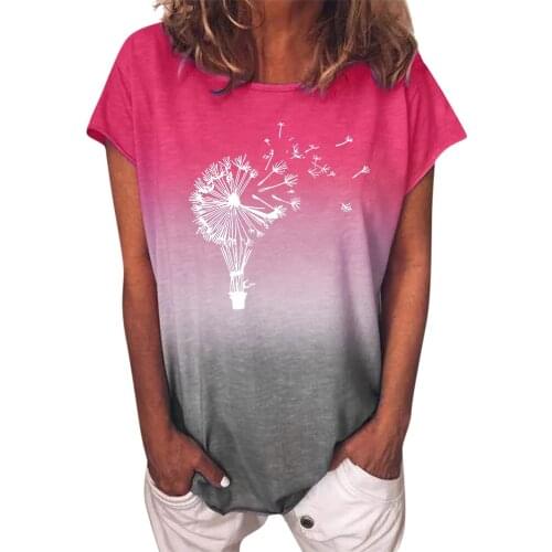 Gradient Dandelion Print T Shirt Women Harajuku Plus Size O-Neck Short Sleeves T-Shirt Summer Casual Daily Pullover Tops