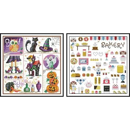 Halloween Joy Sunday Cross Stitch Pattern Embroidery Thread 14CT 11CT Cross Stitch Fabric Bakery Paintings Needlework Home Decor