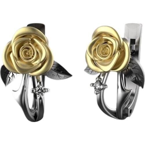 Exquisite Romantic Rose Flower Clip Earrings For Women Retro Simple Two Color Golden Jewelry Valentines Day Gifts