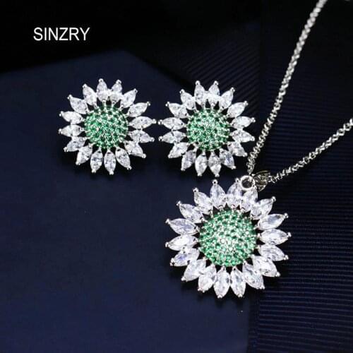 SINZRY jewelry sets cubic zirconia sun flower pendant necklace & earrings set trendy dressing luxury jewelry sets women