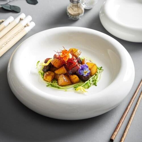 Creative Porcelain White Round Large Plate Dinner Plate Creative Nordic Tableware Household Porcelain Western Food Set Plate
