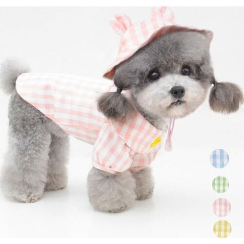 Cute Dog Shirt Plaid Lapel Tight Short Sleeves Duck Pattern Dog Clothes Adorable Hoodies Tshirt Cat Sweatshirt With Hat apparel