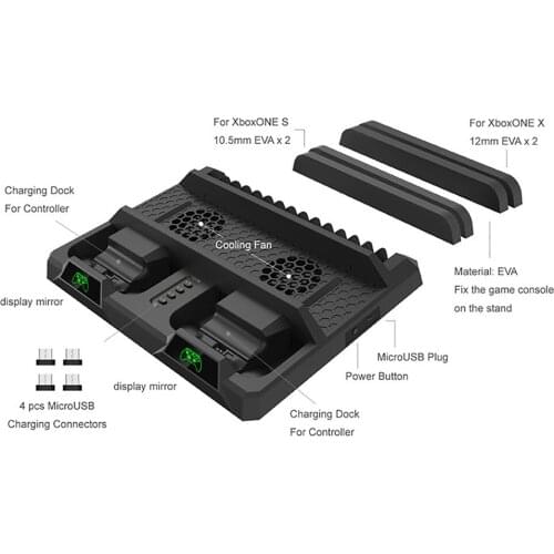 For XBOX ONE/X/S Controller Game Machine Multifunctional Charging Base Dual Controllers Charging Stand with Cooling Fan