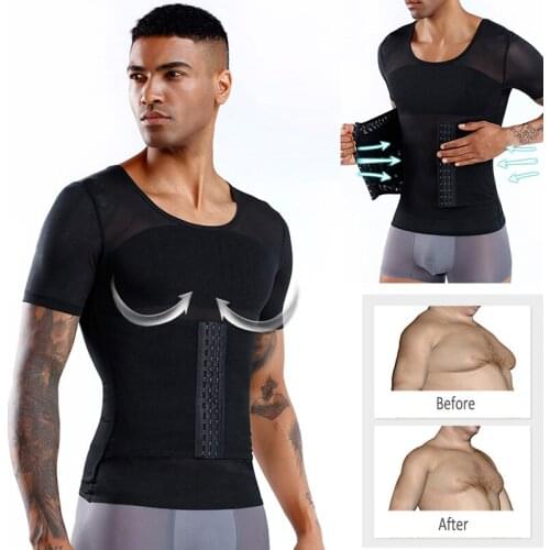 Men Shapers Shapewear Tops Gynecomastia Corset For Man Slimming Waist Trimmer Zipper Body Shapers Control Belly T-shirt