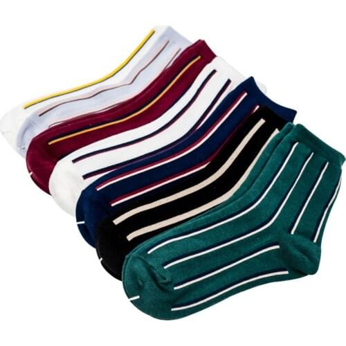 5 Pairs New Autumn Winter Trendy Men Women Unisex Couples Socks Vintage Japanese Style Striped Socks Breathable Long Tube Meias