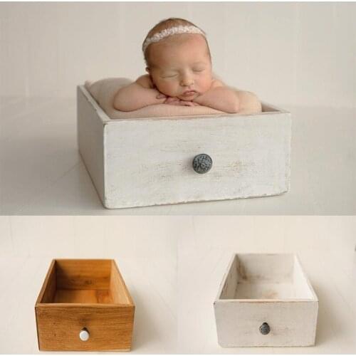 Newborn Photography Props Full-moon Baby Posing Container Infant Photo Shoot Accessories Do Old Retro Wood Drawer Baby Photo