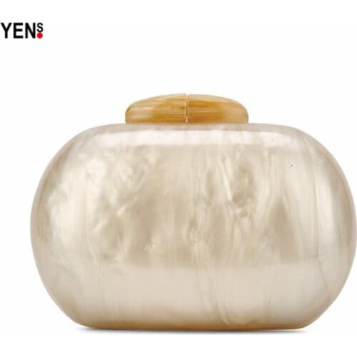 New Brand Fashion Wallet Women Acrylic Cute Round Evening Bag Woman Beige Solid Marble Luxury Party Prom Handbag Casual Clutch