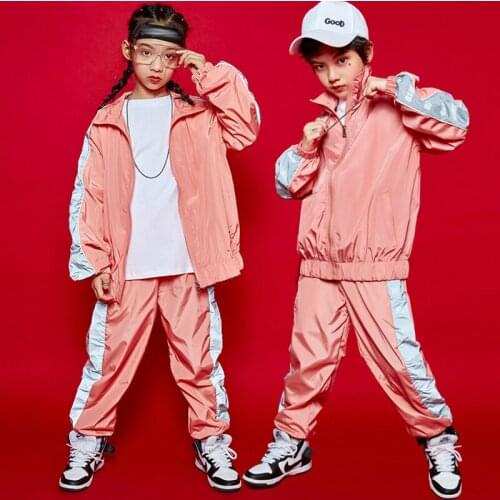 Hip Hop Clothing For Kids Pink Suit Loose Jacket Tops Hiphop Pants Girls Jazz Street Dance Outfit Stage Show Rave Wear DNV14395
