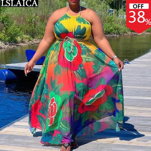 Wholesale Items Dresses 2021 Women African Style Backless Plus Size Dress L-4XL Printed Ankle-length Big Swing Dresses for Women