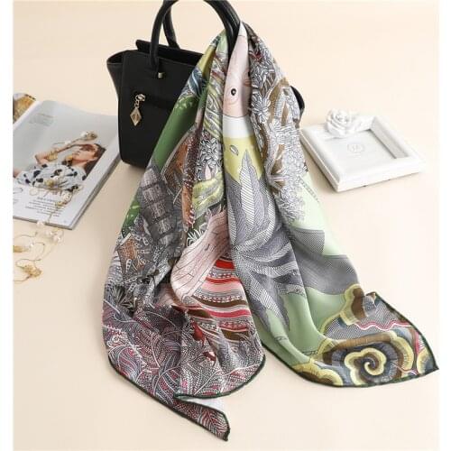 Luxury Brand Twill Square Scarf Women Hand Made Curling Female Twill Shawl Fashion Belt Square Scarve Printing Bandana 90*90cm
