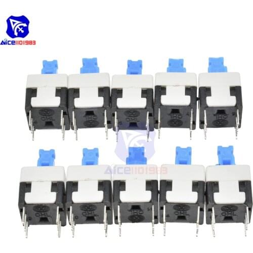 Diymore 10PCS/Lot 8x8mm Self-locking Switch Square Cap Type Button Switch Blue White 100000 Times Service Life
