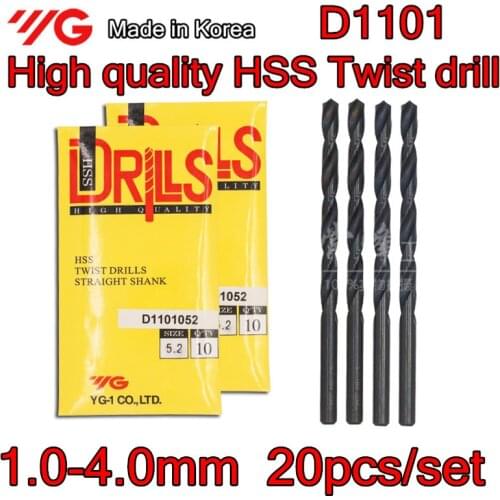 Made in Korea YG-1 D1101 1.0-4.0mm 20pcs/set High quality HSS Twist drill Free shipping