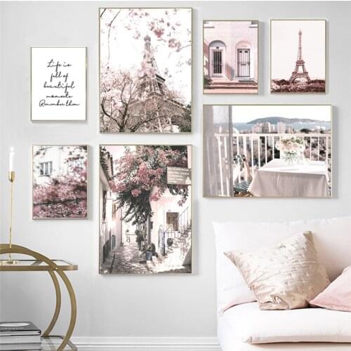 Nordic Modern Art Posters Canvas Painting Wall Art Picture Pink Flower Scenery Home Decor Poster and Print for Living Room Decor
