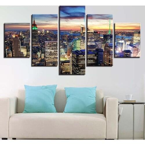 Modern City Night View 5 pcs Modern Home Wall Decor Canvas Picture Art HD Print Painting On Canvas for Living Room