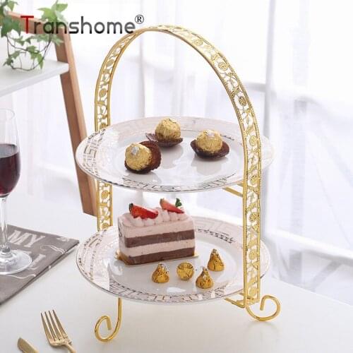 Transhome Metal Cake Stand Double-Layer Arch-shaped Golden Fruit Dessert Rack Wedding Birthday Party Decoration Cupcake Stand