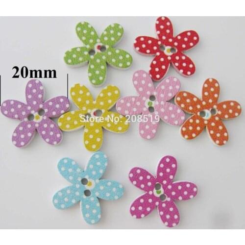 WBNSGO Assorted flower wood buttons 20mm 150pcs randomly 2 holes sewing Button scrapbook supplies garment accessories
