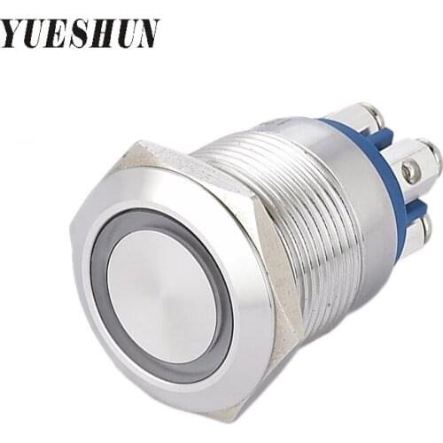 YUESHUN 19mm Switch 10 pcs Flat Round Front Shape Push Button Switches Cross Spring Contact Type Stainless Steel Light Switch