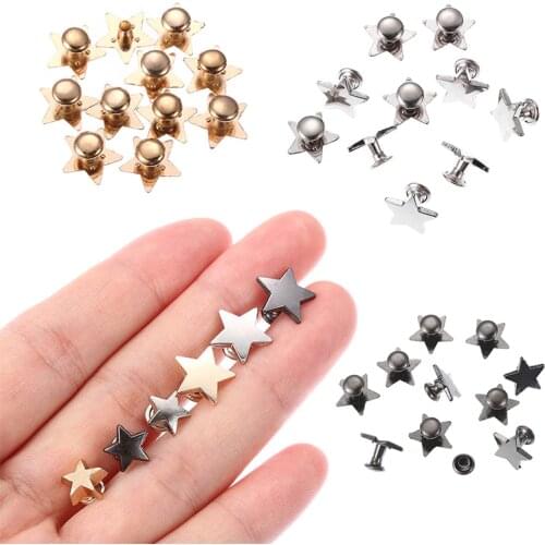 10Sets Metal Stars Rivets For DIY Clothing Hat Bag Shoes Leather Crafts Decor Supplies Garment Sewing Glass Drill Nail Buttons