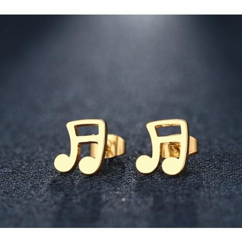 DOTIFI Stainless Steel Stud Earring For Women Man Musical Notes Gold And Silver Color Lovers Engagement Jewelry Drop Shipping