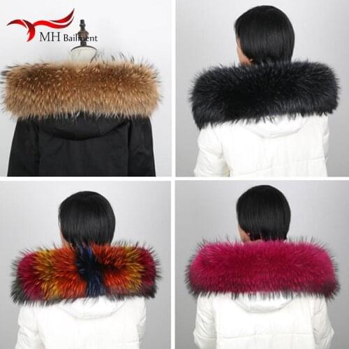 Winter 100% real raccoon fur collar ladies scarf natural genuine oversized fur collar coat collar button scarves women
