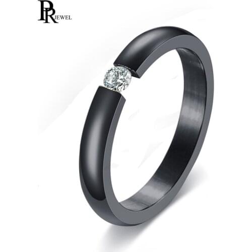 3MM Black Stainless Steel Cubic Zirconia Rings for Women Simple Femme Engagement Ring