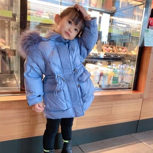Raccoon Fur Winter Jacket For Girls Warm Down Jacket for Children 2-12 Years Teenagers Coat Baby Boy Girl Clothes