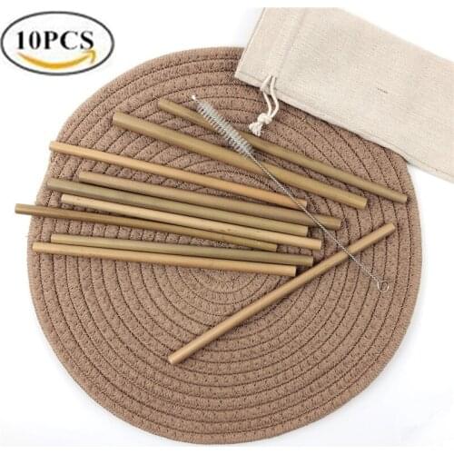 10Pcs Natural Bamboo Straw Reusable Drinking Straws Set Organic Bamboo Drinking Straws 23cm with Cleaner Brush Bag For 20/30oz