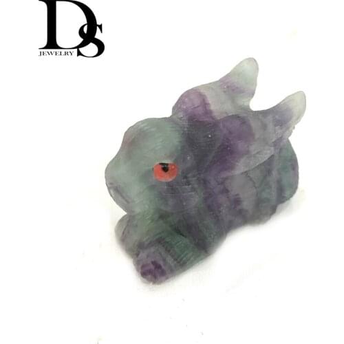 2" Natural Rainbow Fluorite Rabbit Crystal Figurine Carved Quartz Animal Statue Minerals Healing Reiki Party Gifts Decoration