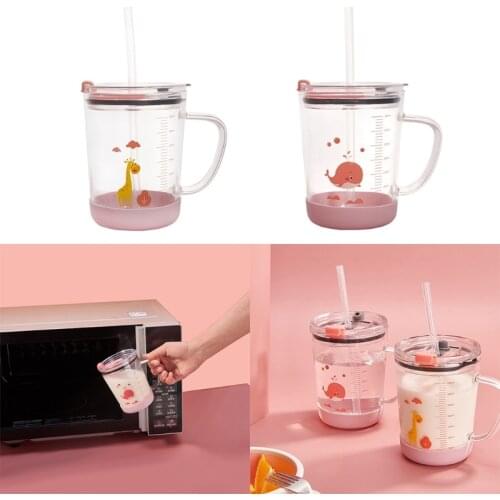 350ml Milk Cup with Cover Handle Straw Kids Infants Baby Drinkware Sippy Water Bottle