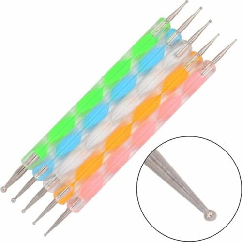 5pcs/set 2 Ways Dotting Pen Marbleizing for Tool Gel Nail Polish Paint Manicure Dots Nail Art Tools