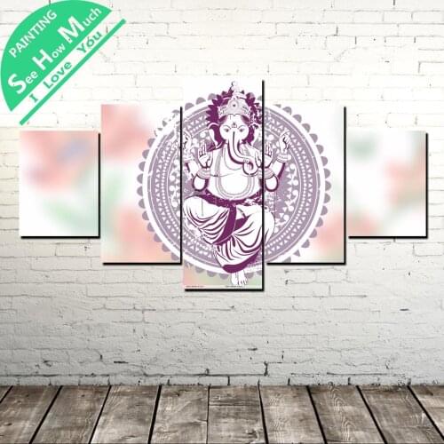 5 Piece Ganesh Buddha Wall Art Canvas Poster and Print Canvas Painting Decor Picture Canvas Painting Home Decor