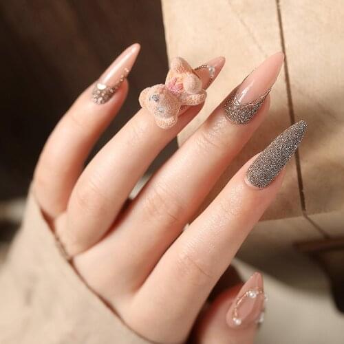 5Pcs Cute Plush Bear Nail Art Charms 3D Four Colors Bear Decals DIY Nail Cartoon Gems For Nail Art Decoration Nail Accessories