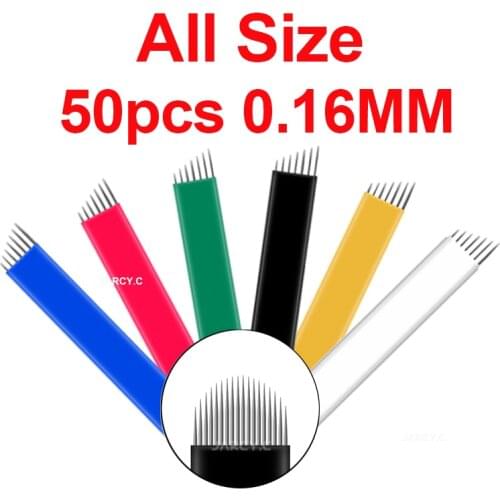 50Pcs 0.16MM Laminas Nano Tattoo Needle Tebori Microblading Blades 12/14/16/18 Flex U Shape for 3D Makeup Eyebrow Pen Embroidery