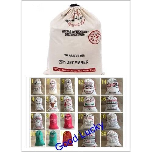 60pcs/lot free shipping 20 styles Mixed Good quality canvas santa sack Christmas drawstring santa gift bags monogram santa sack
