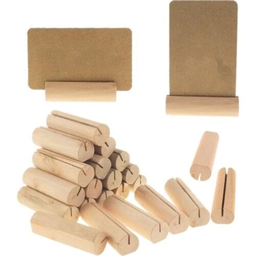 80Pcs Wood Pile Name Place Card Photo Holders Stump Table Number Clip Stand Wedding Party Dinner Table Decor with Card