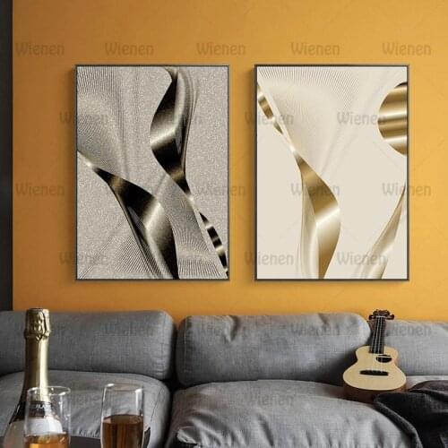 Abstract Geometric Canvas Painting Creative Silver Golden Modern Decorative Picture Wall Art Poster for Room Office Hotel Decor