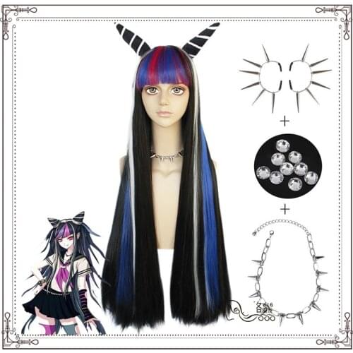 Anime Super Dangan Ronpa 2 Danganronpa Ibuki Mioda Cosplay Wig with Earrings Necklace Diamonds Women Long Wigs Props