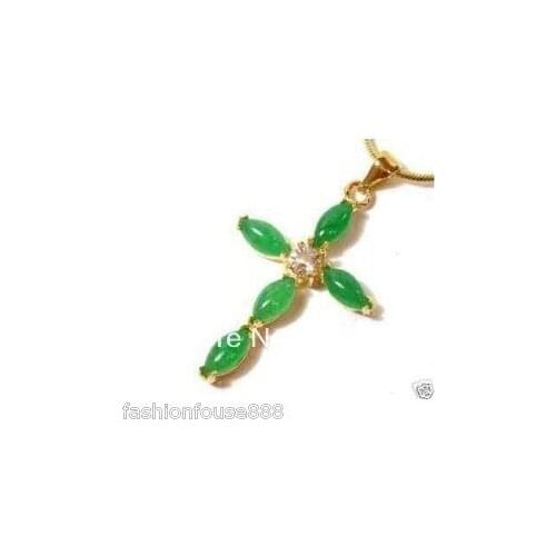 Free shipping *******Hot sale~Fashion Green Jade cross Pendant Necklace Lovers