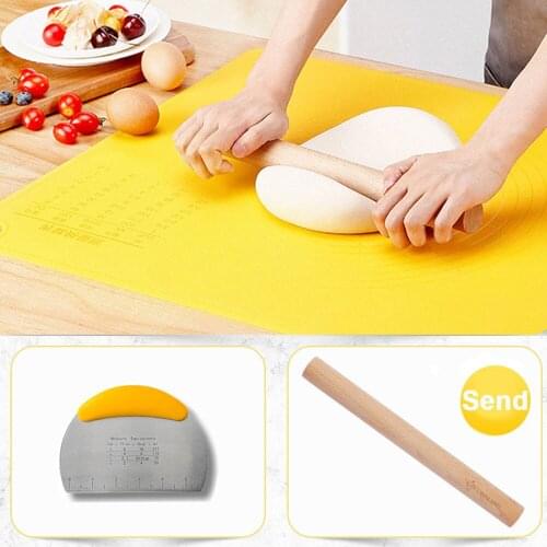 Large Non Slip Silicone Pastry Mat Kneading Pad with Rolling Pin & Slicing Knife,Scaled Non-stick Pad Kitchen Baking Pastry Tool