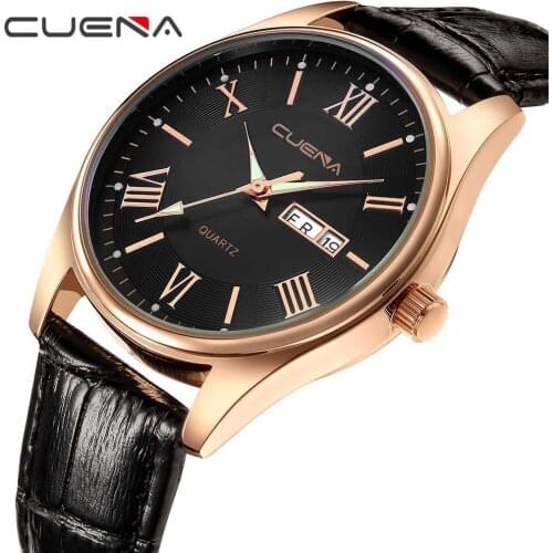 CUENA mens Leather Watches Quartz Wristwatch Fashion Casual Design For Men 30M Waterproof Calendar Watch Clock relogio masculino