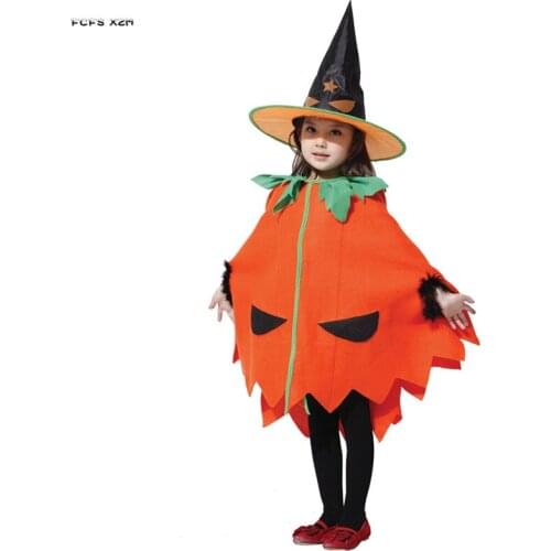 Gothic Girls Halloween Sorceress Witch costumes Kids Children Pumpkin Cloak Cosplay Carnival Purim Parade Role play party dress