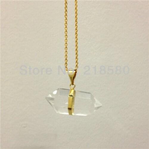 H-QN19 Crystal Nugget Necklace,Clear Quartz Necklace 24K Gold