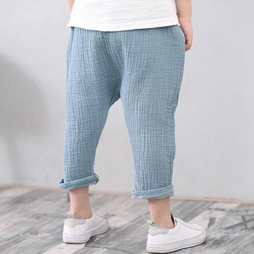 Cotton Linen Childrens Pants 2018 New Boys Wrinkle Baby Casual Harem Pants Kids Loose Summer Mosquito Pant