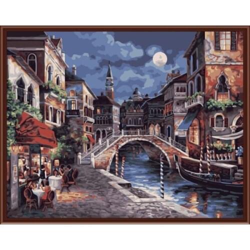 UnUnframed Pictures Painting By Numbers DIY Digital Oil Painting On Canvas Home Decoratin 40x50cm Town under the moonlight Z0